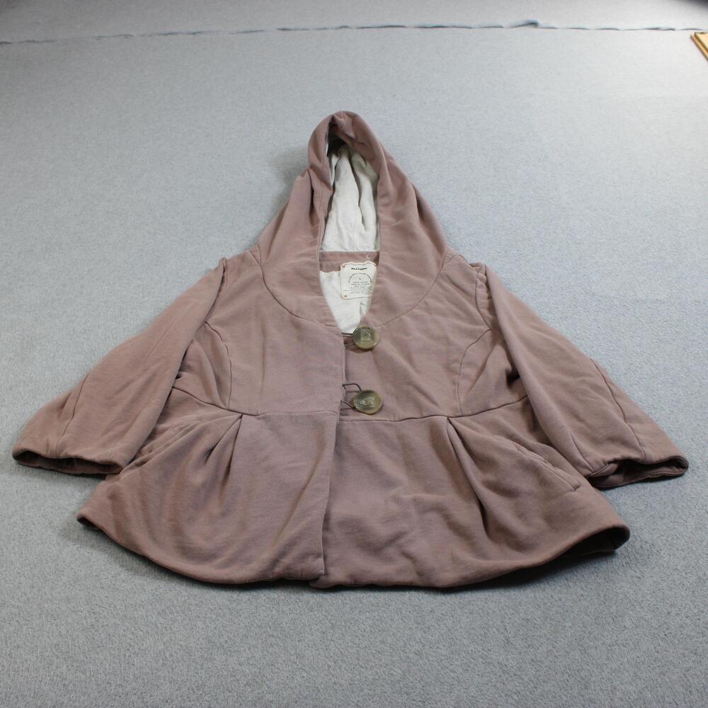 ALLIHOP Anthropologie Jacket Women Large Pink Hooded Peplum 3/4 Sleeve Boho Comf